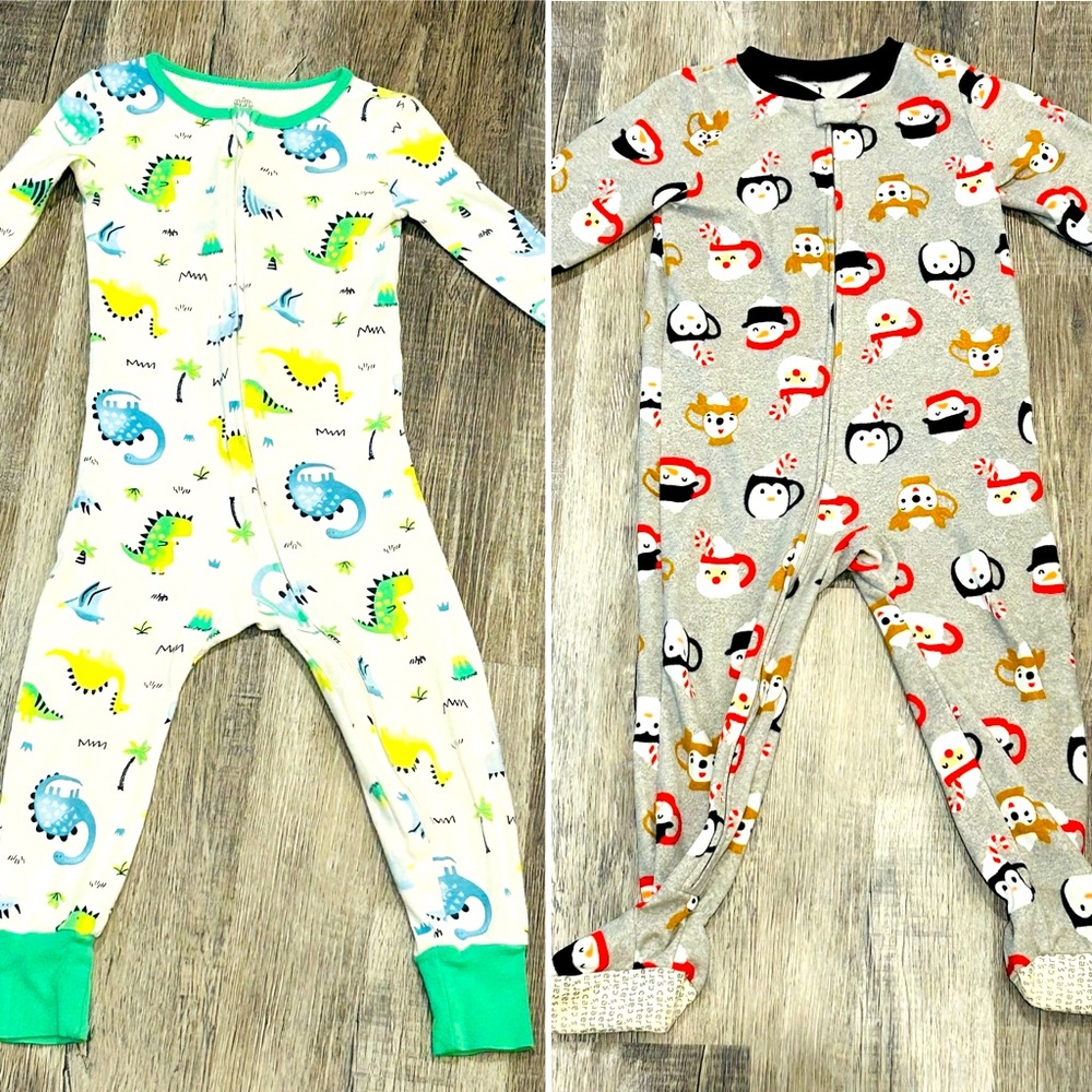 PAJAMAS -Lot of 2 Boy Carters PJs Size 4T Size 3T Dinosaurs & Christmas